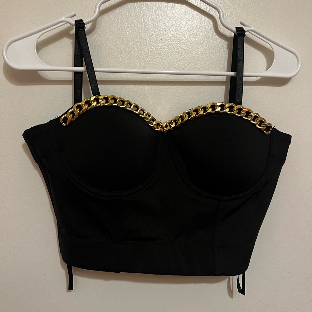Angel Black Top with Gold Chain Accent
